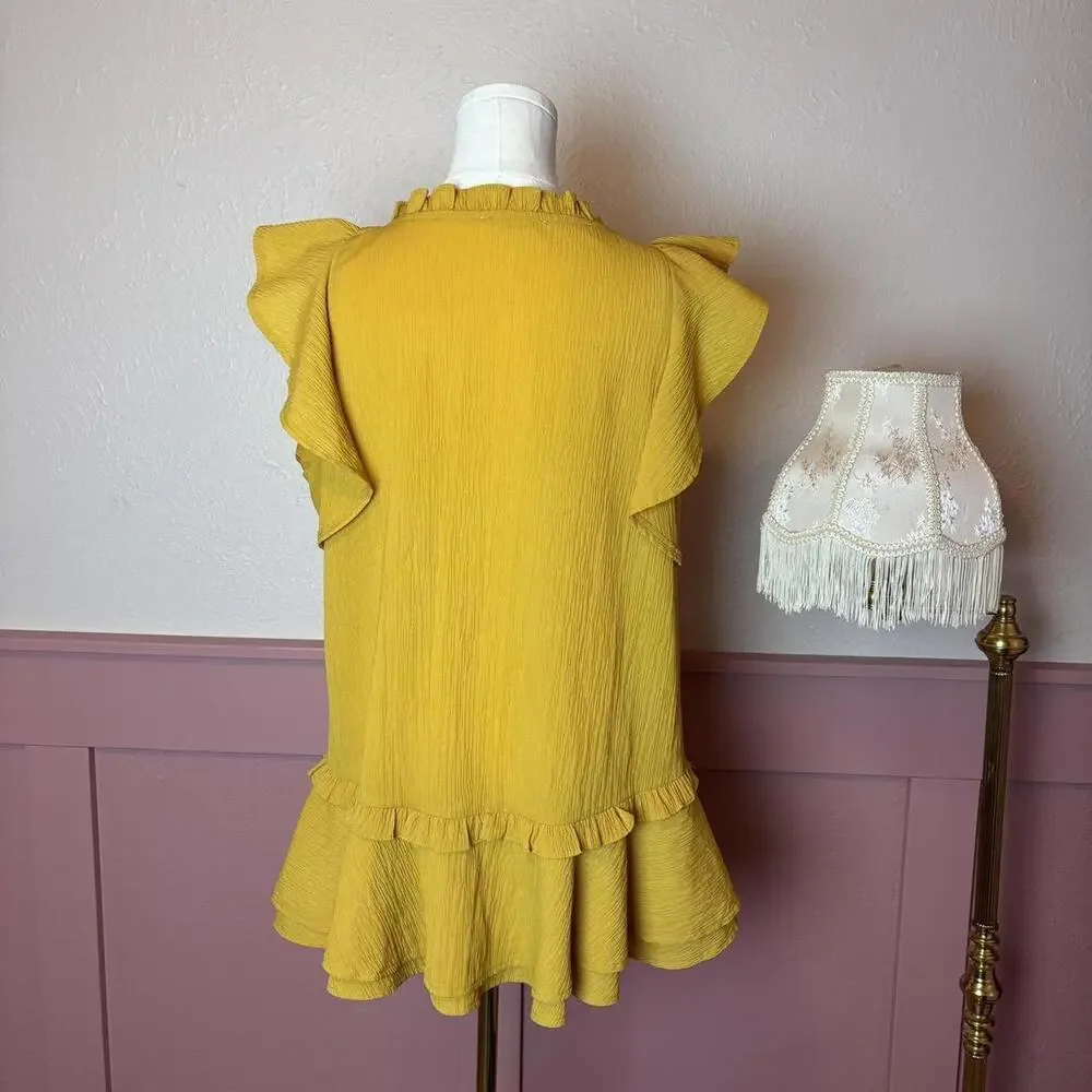 boho cottage fairy ruffle blouse dress entro sz small yellow office work